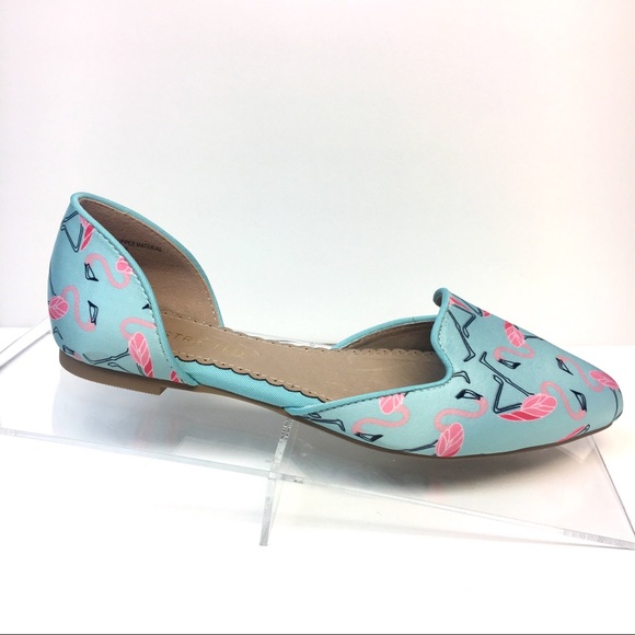 Restricted Shoes - Flamingo Print D’Orsay Flats Rounded Toe